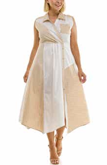 Nicole Miller Stripe Pleated Asymmetric Maxi Dress