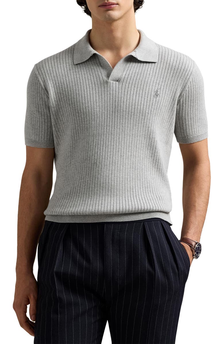 Polo Ralph Lauren Johnny Collar Rib Cotton Polo Sweater, Main, color, Andover Heather