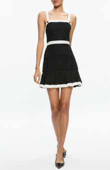 Alice + Olivia Clarine Contrast Trim Pleated Tweed Minidress