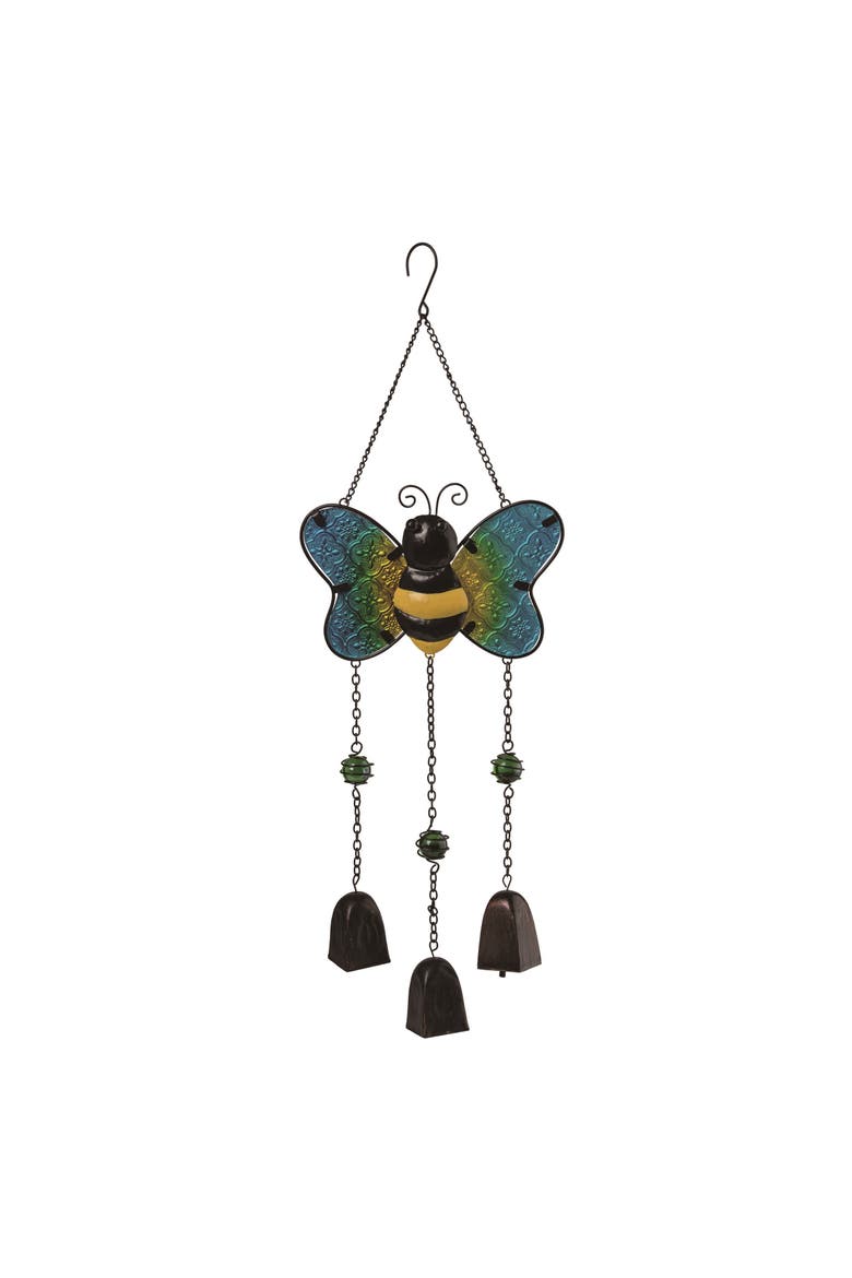 23.5 Inch Multicolor Spring Bee Metal Wind Chime with Bells Perfect for Spring Decor, Main, color, Multicolored