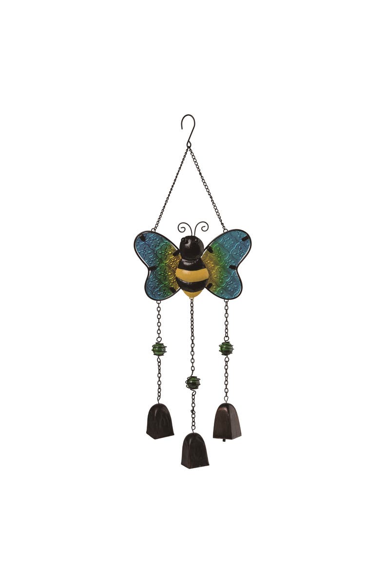 Transpac 23.5 Inch Multicolor Spring Bee Metal Wind Chime with Bells Perfect for Spring Decor, Main, color, Multicolored