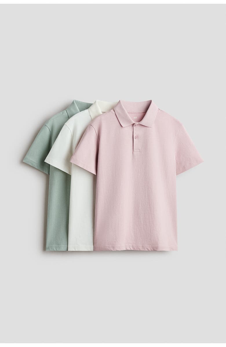H&M 3-pack cotton polo shirts, Main, color, Light Dusty Pink/Cream
