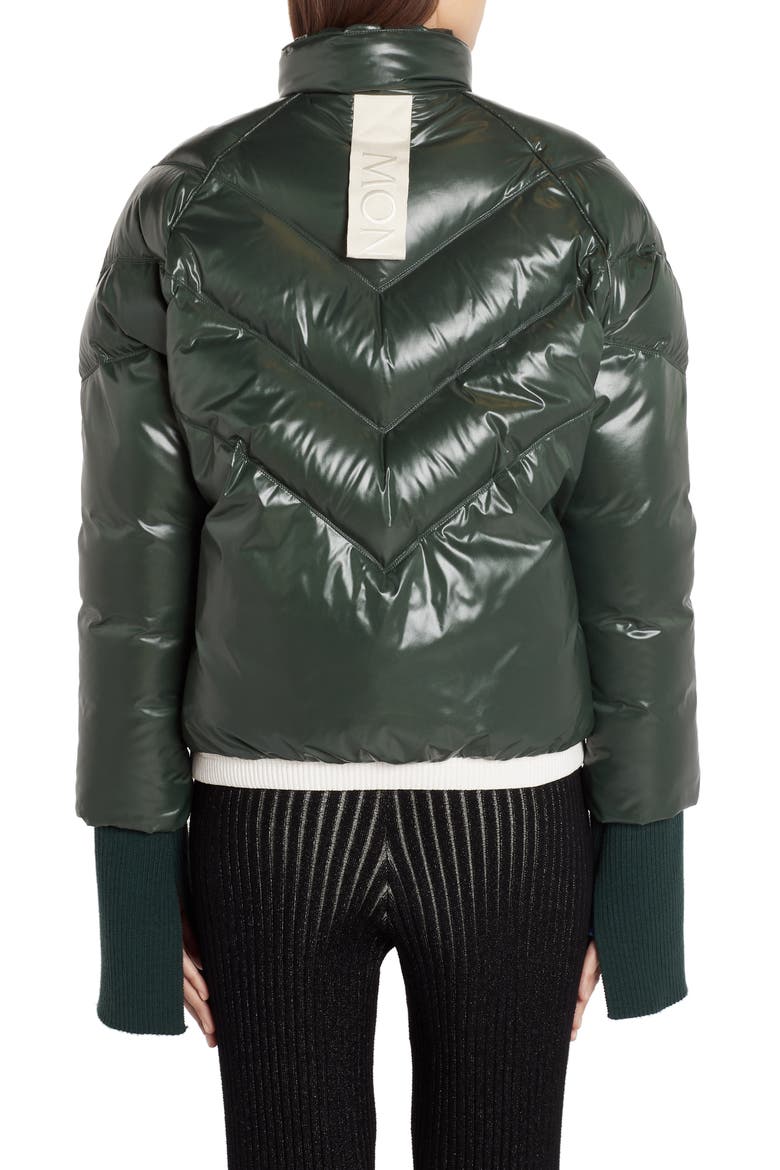 x 2 1952 Yalou Knit Sleeve Lacquered Down Puffer Coat, Alternate, color, GREEN