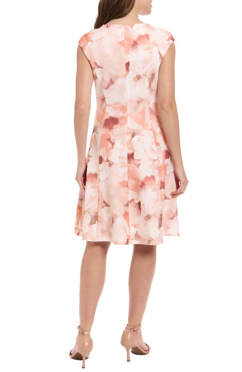 London Times Women's Floral Print Cap Sleeve Fit & Flare Dress In Ivory/peach