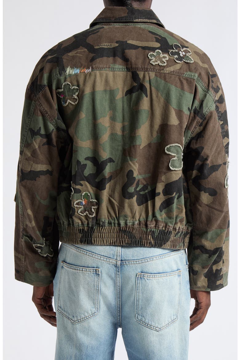 Crystal Embellished Floral Patch Camouflage Print Cotton Twill Jacket, Alternate, color, CAMO TWILL