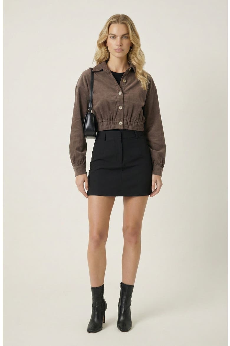 Cropped Collared Button-Up Stretch Hem Jacket, Alternate, color, Brown