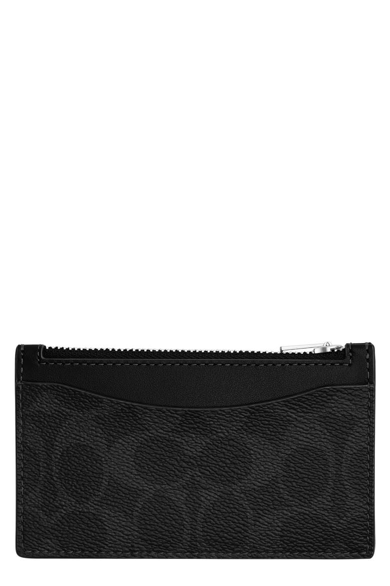 Signature Coated Canvas & Leather Zip Card Case, Main, color, BLACK SIGNATURE