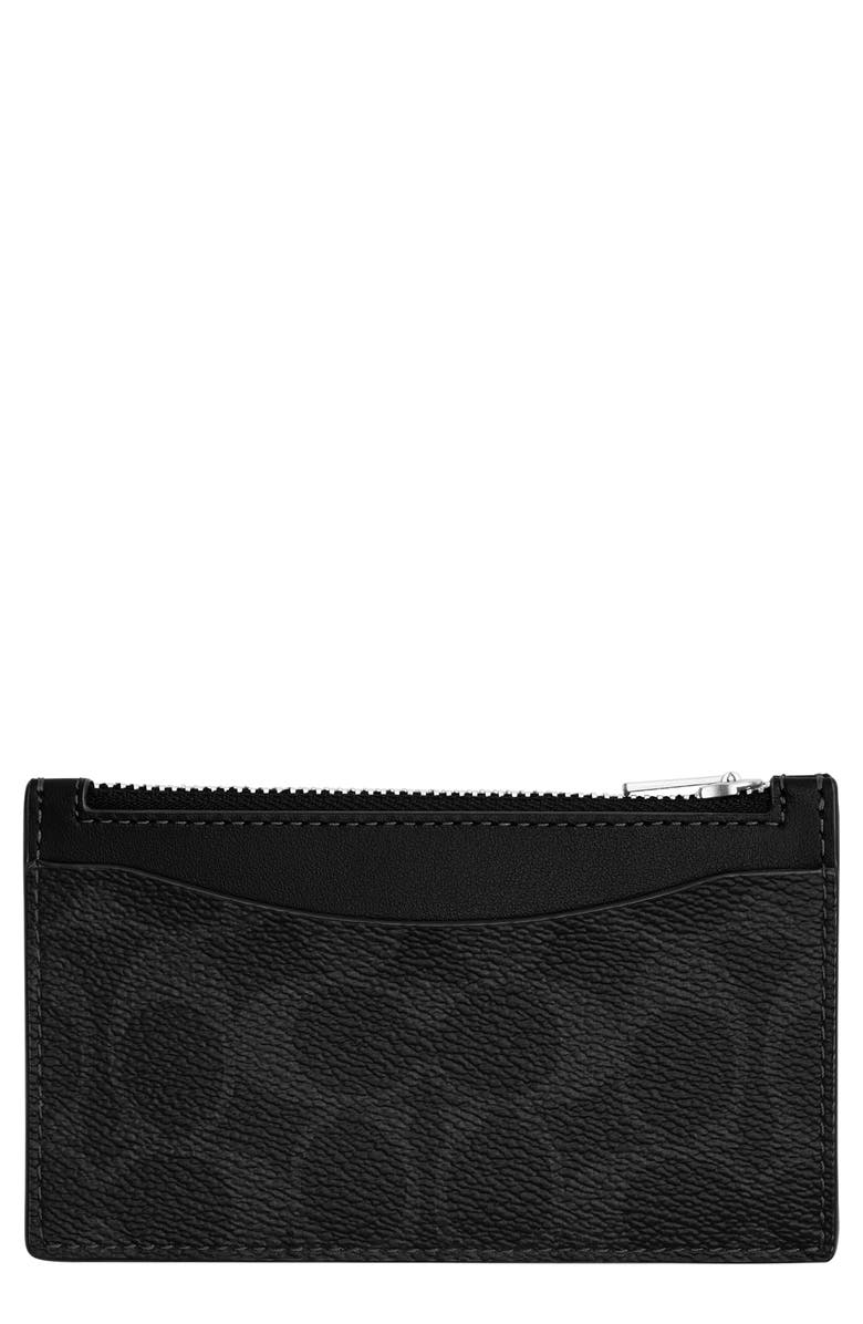 COACH Signature Coated Canvas & Leather Zip Card Case, Main, color, Black Signature