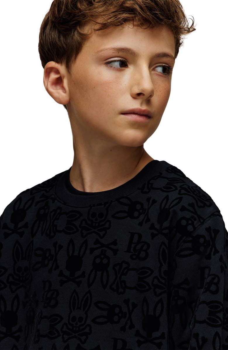 Psycho Bunny Kids' Reed Flocked Crewneck Sweatshirt, Alternate, color, Black