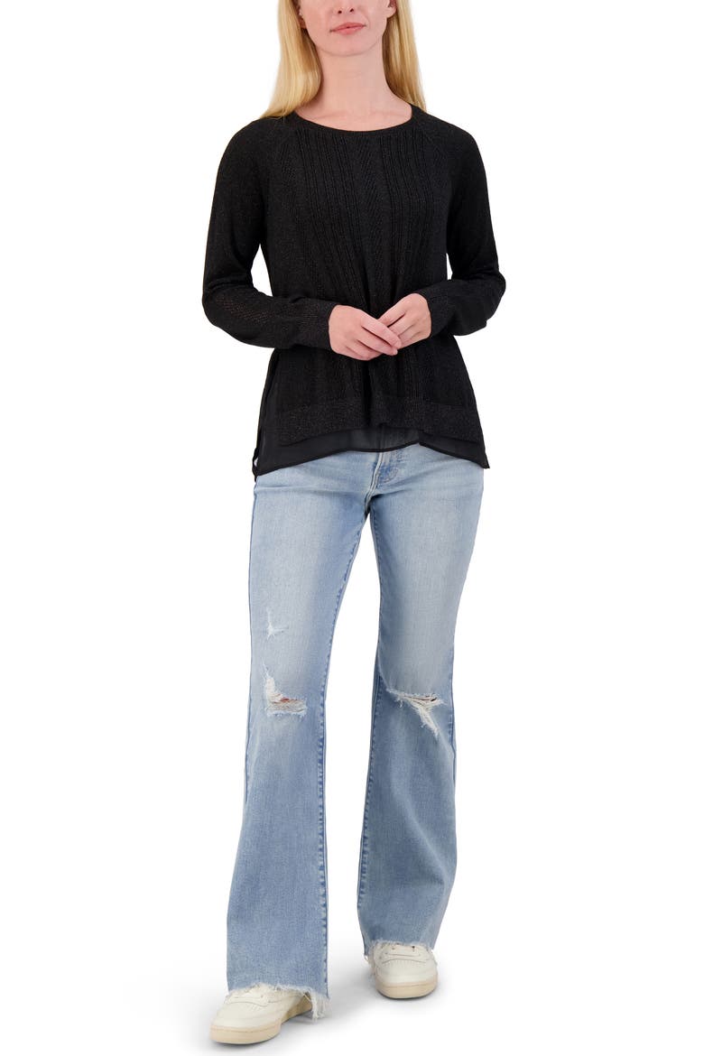 Mixed Media Lurex Crew Sweater, Alternate, color, JET BLACK