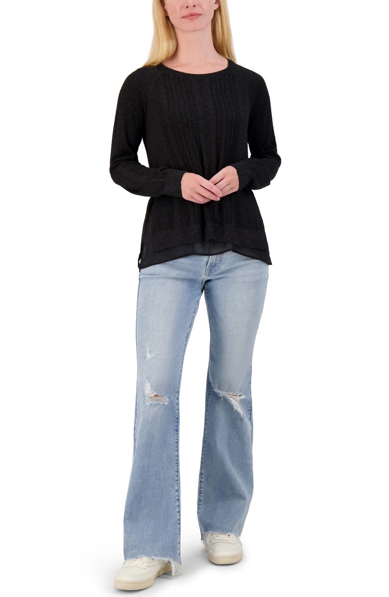 Lucky Brand Mixed Media Lurex Crew Sweater, Alternate, color, Jet Black