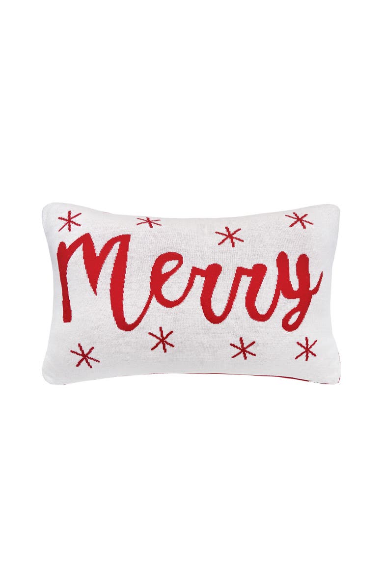 C&F Home Merry Knitted Christmas Throw Pillow, 14" x 22", Main, color, Red