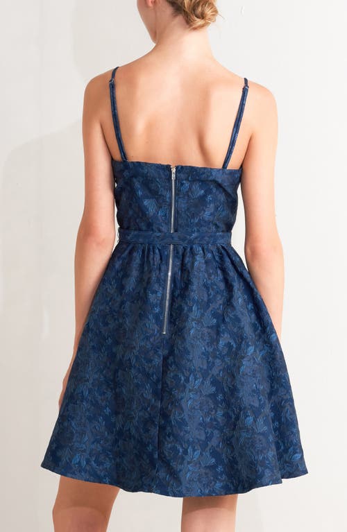 Freemarket Floral Belted Jacquard Minidress In Blue