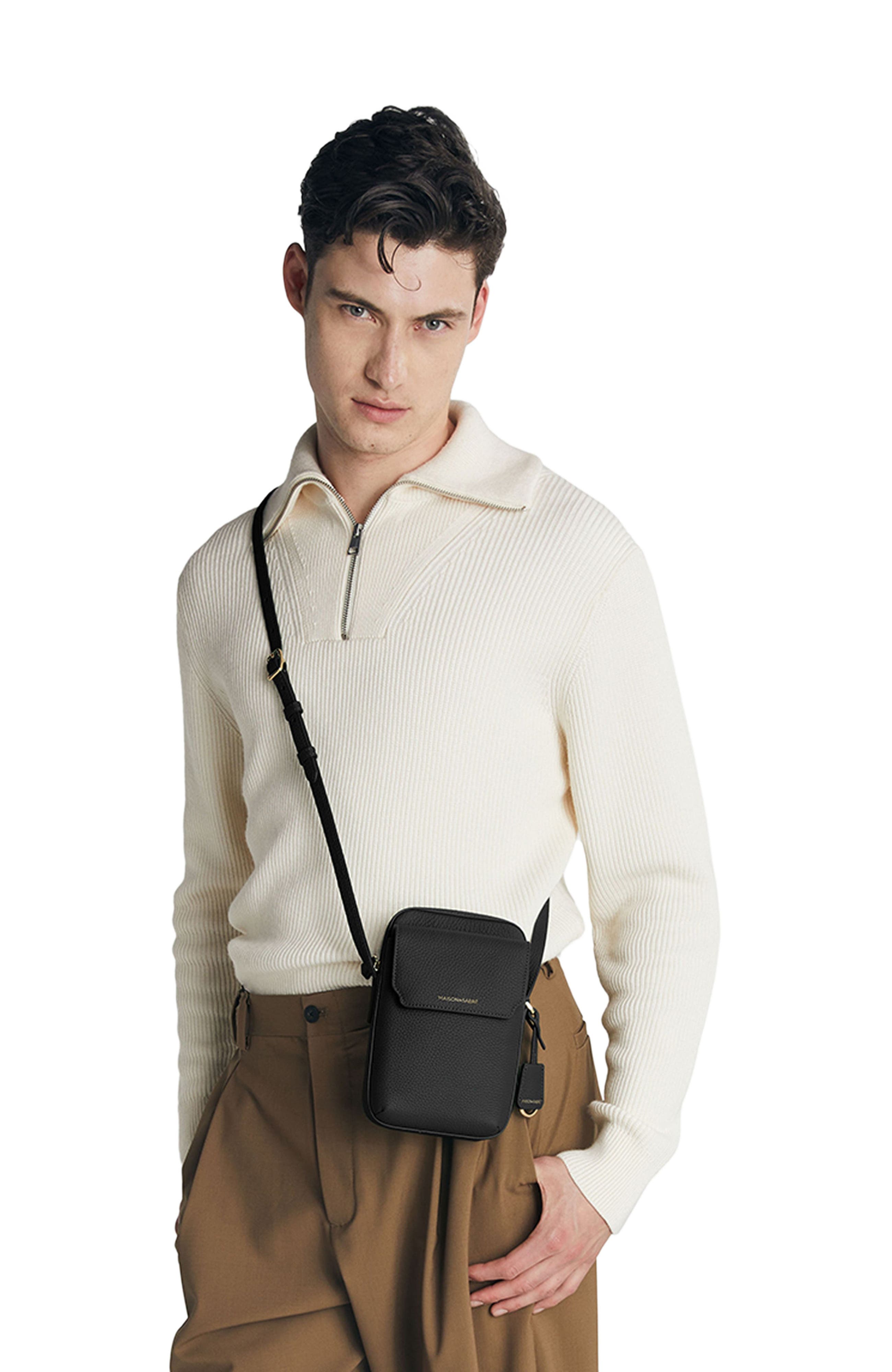 MAISON de SABRÉ Leather Zip Phone Pouch, Alternate, color, Black Caviar