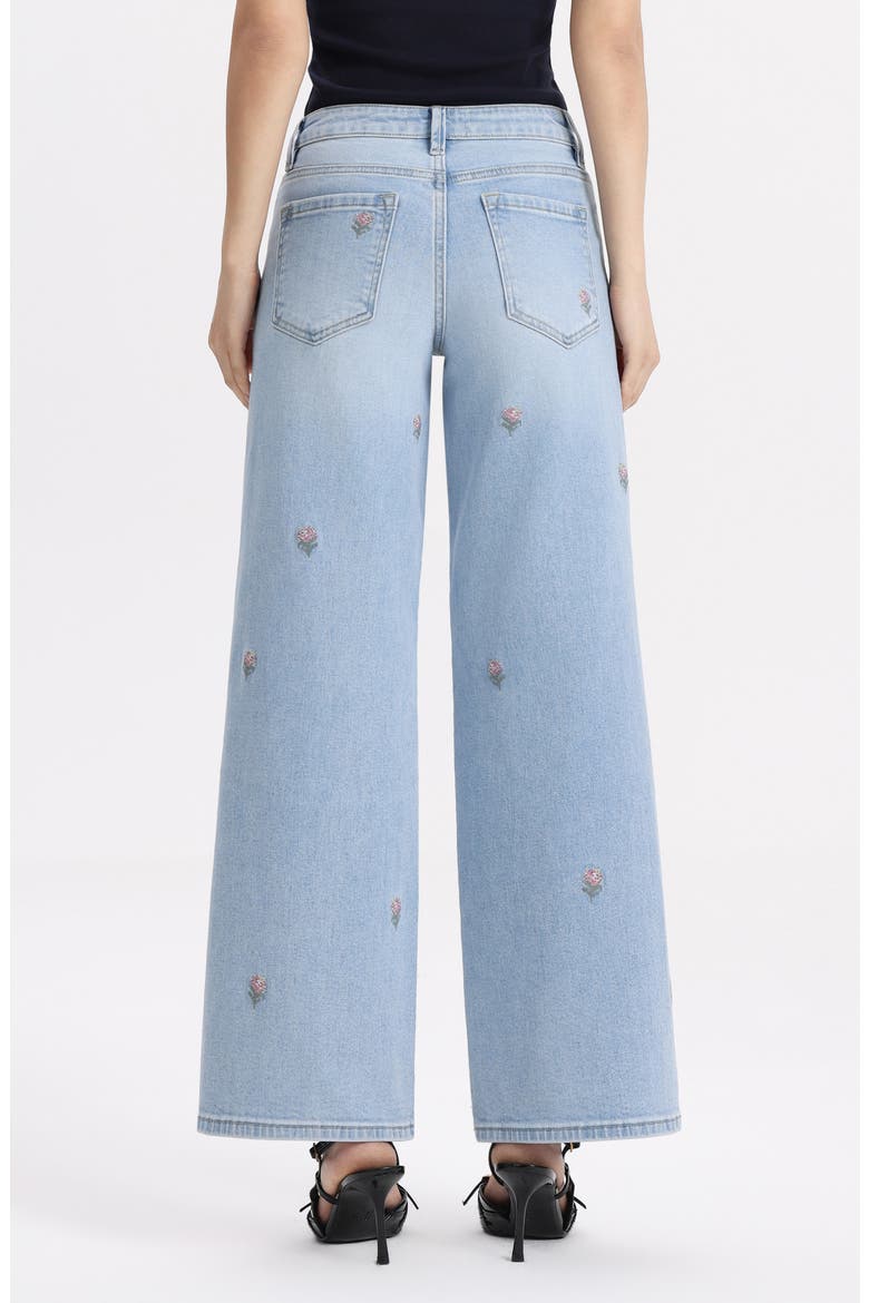 Embroidered Mid Rise Wide Leg Jeans, Alternate, color, LIGHT BLUE