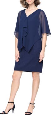 SL FASHIONS Chiffon Drape Glitter Knit Sheath Dress