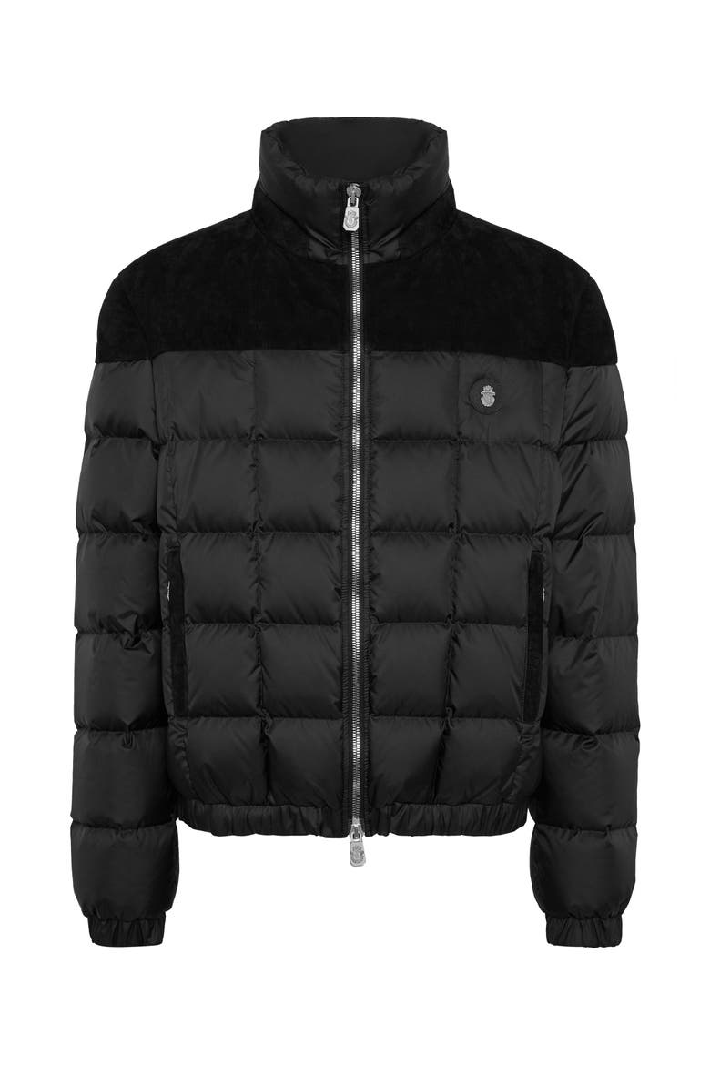 Puffer Down Jacket With Leather Inserts Men, Main, color, black