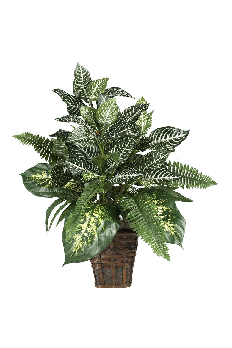 Mixed Greens Zebra with Wicker Artificial Plant, Main, color, Green