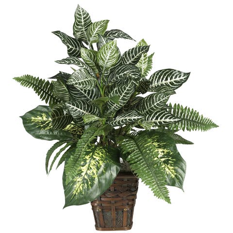 Mixed Greens Zebra with Wicker Artificial Plant