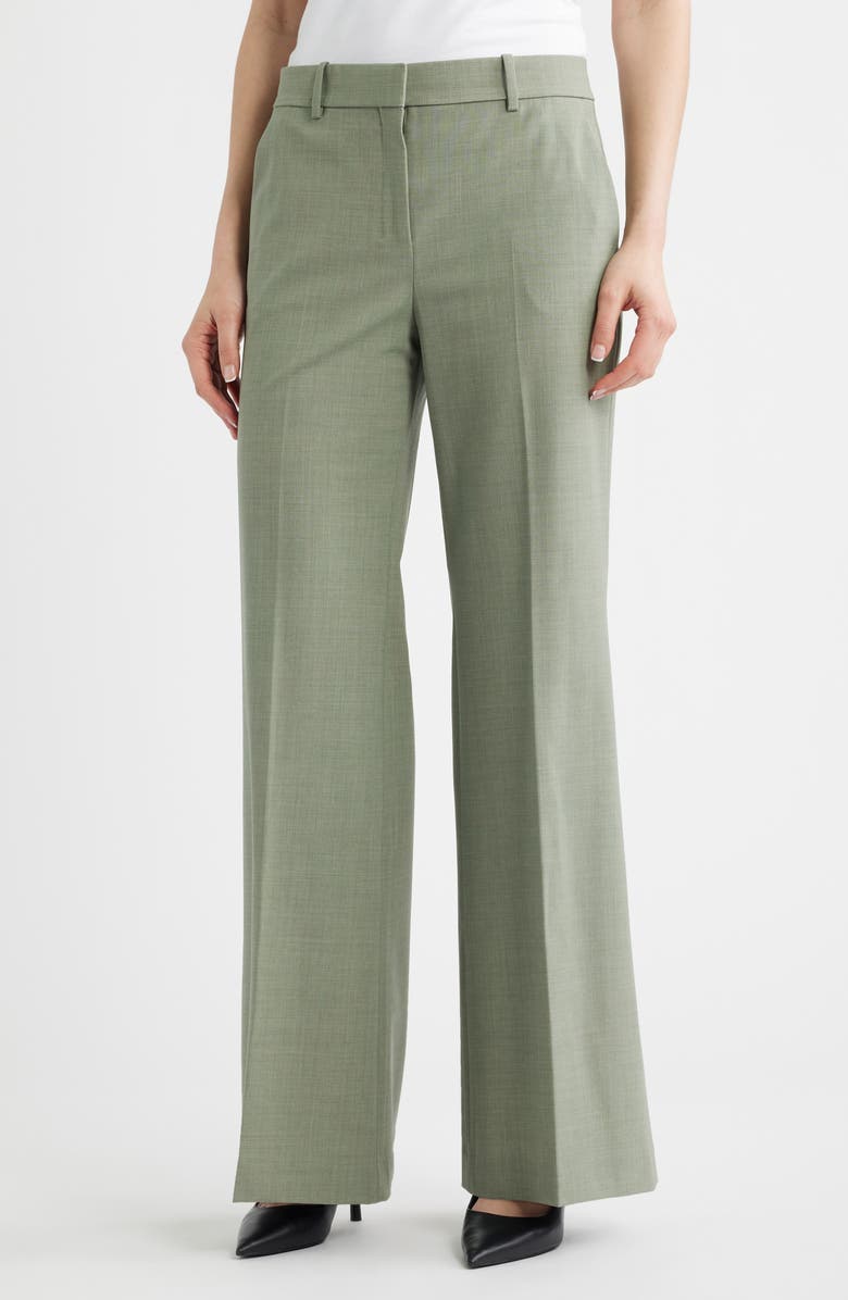 Theory Fluid Flare Stretch Wool Pants, Main, color, Vetiver Melange