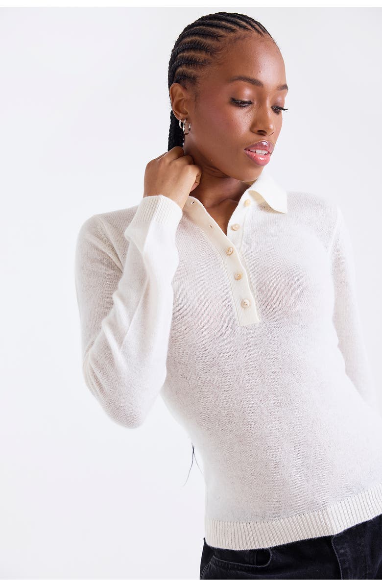 1982 Amaya Button 100% Cashmere Polo Top, Main, color, Natural White