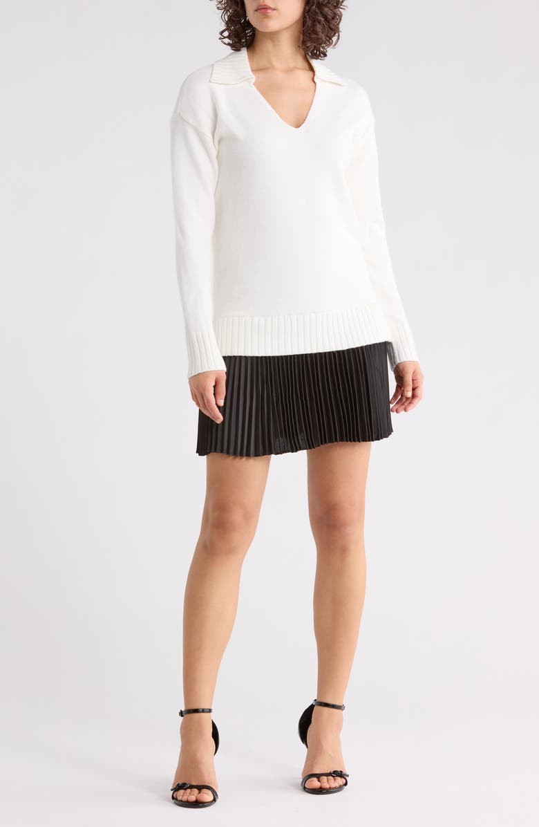 Ellen Tracy Collared Long Sleeve Twofer Sweater Dress, Main, color, Marshmallow