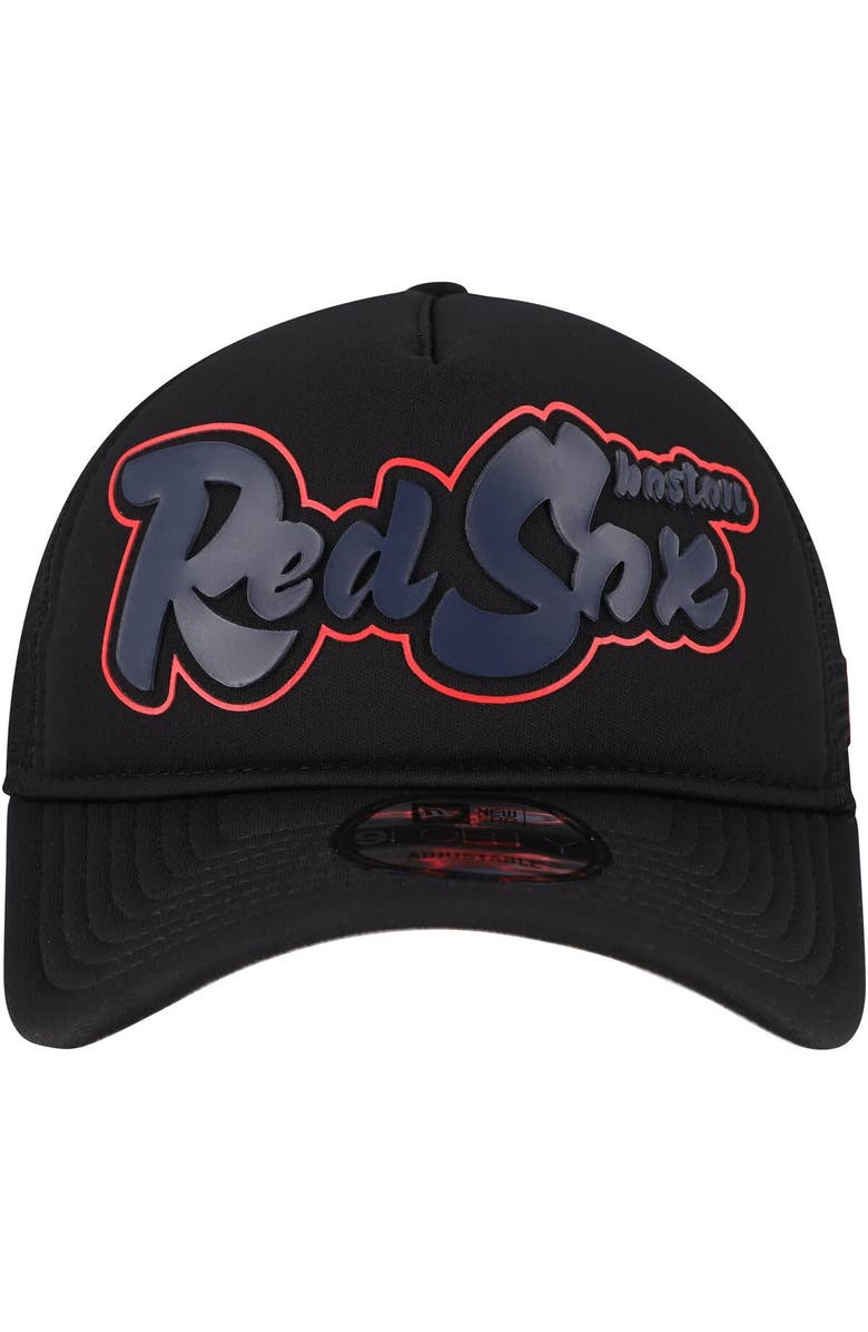 New Era Men's New Era Black Boston Red Sox Retro Bold A-Frame Trucker 9FORTY Adjustable Hat, Alternate, color, Black
