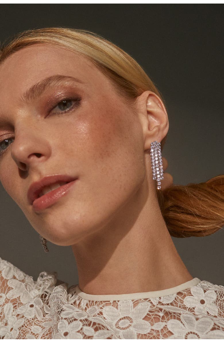 Nadri Tennis Cubic Zirconia Linear Drop Earrings, Alternate, color, Rhodium