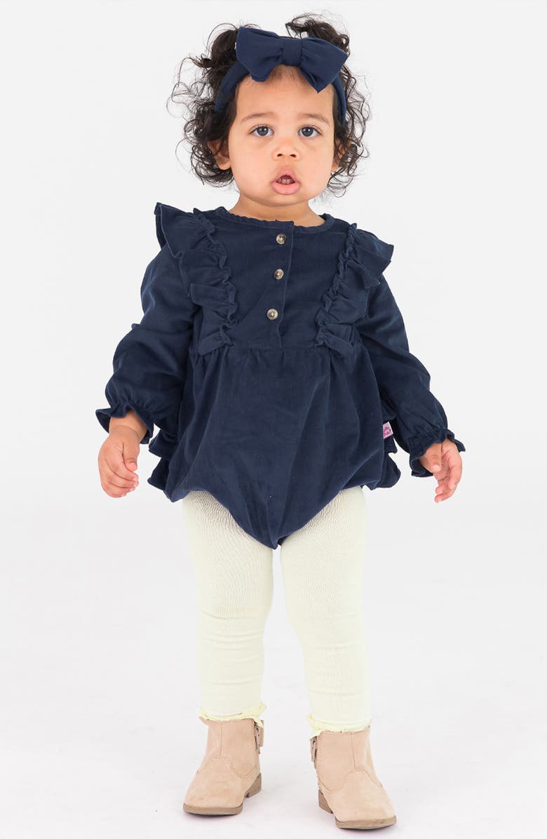 RuffleButts Cotton Corduroy Bubble Romper & Leggings Set, Alternate, color, Blue