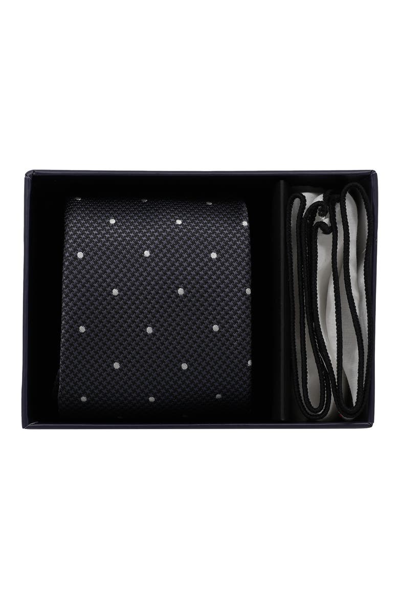Dot Tie & Pocket Square Set, Alternate, color, BLACK/ LT. GREY
