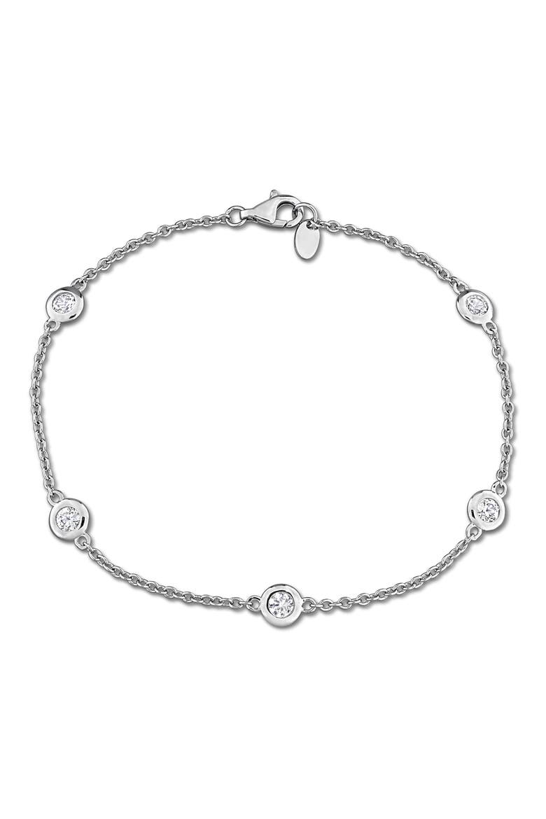 Lab Created White Sapphire Station Bracelet, Main, color, METALLIC SILVER
