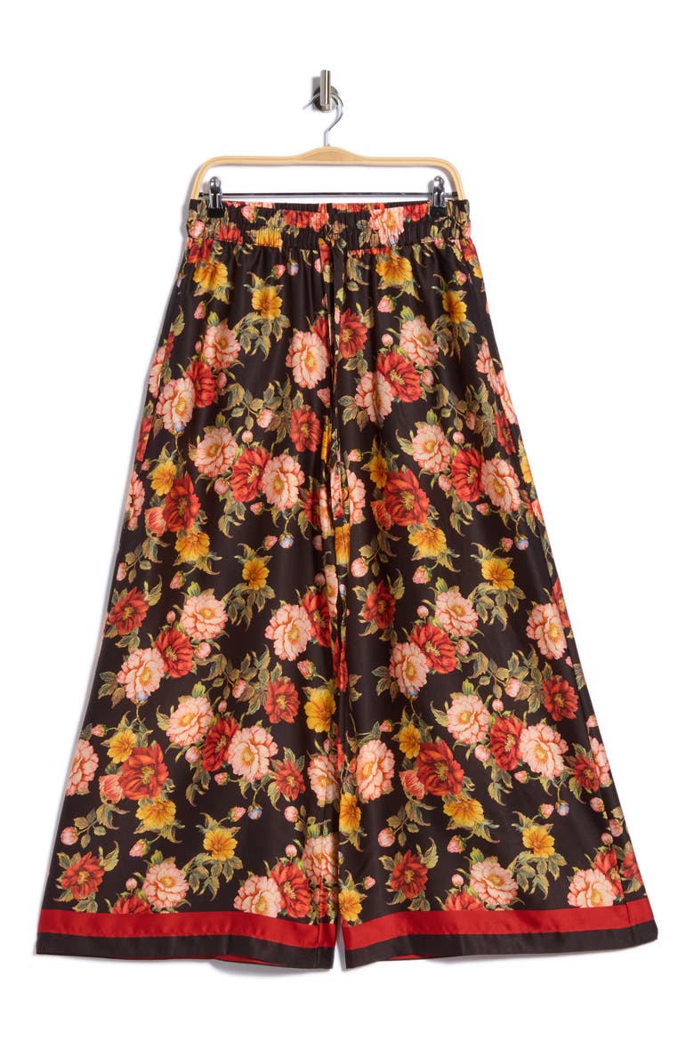 Floral Print Drawstring Wide Leg Pants, Main, color, RICH BLACK