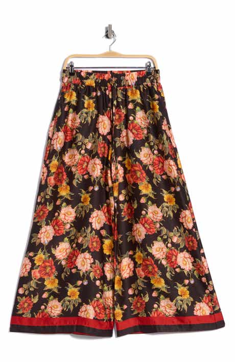 Floral Print Drawstring Wide Leg Pants
