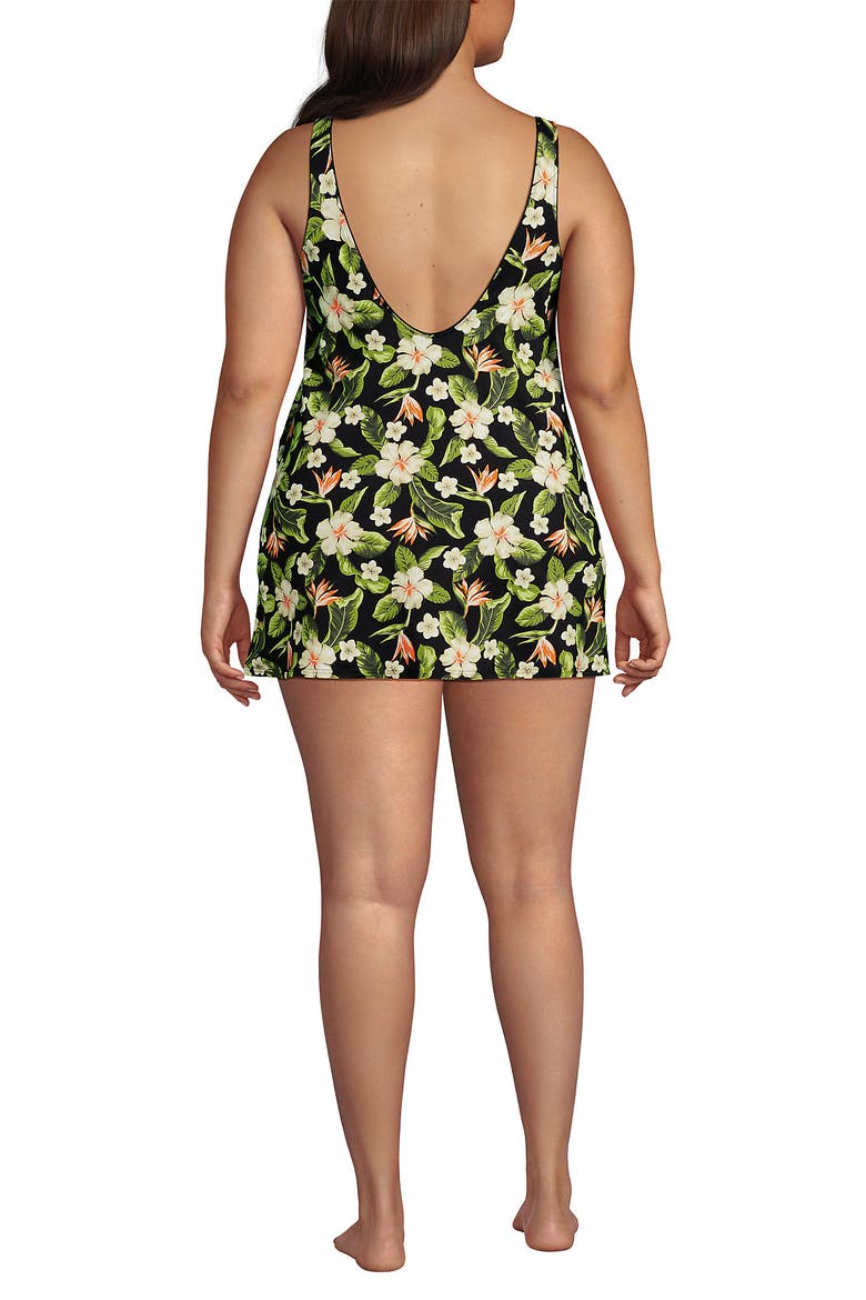 Scoop Neck Mini Swim Dress One Piece Swimsuit, Alternate, color, Hibiscus Floral/Black