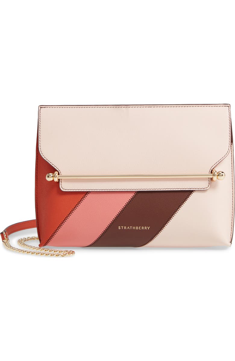 Strathberry Stylist Colorblock Patchwork Stripe Leather Convertible Clutch, Main, color,