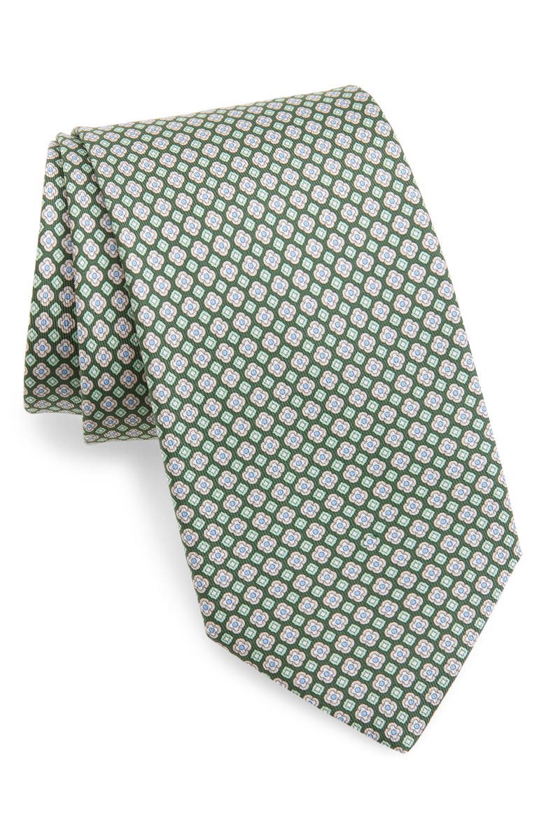 FERRAGAMO Micro Floral Medallion Silk Tie, Main, color, 