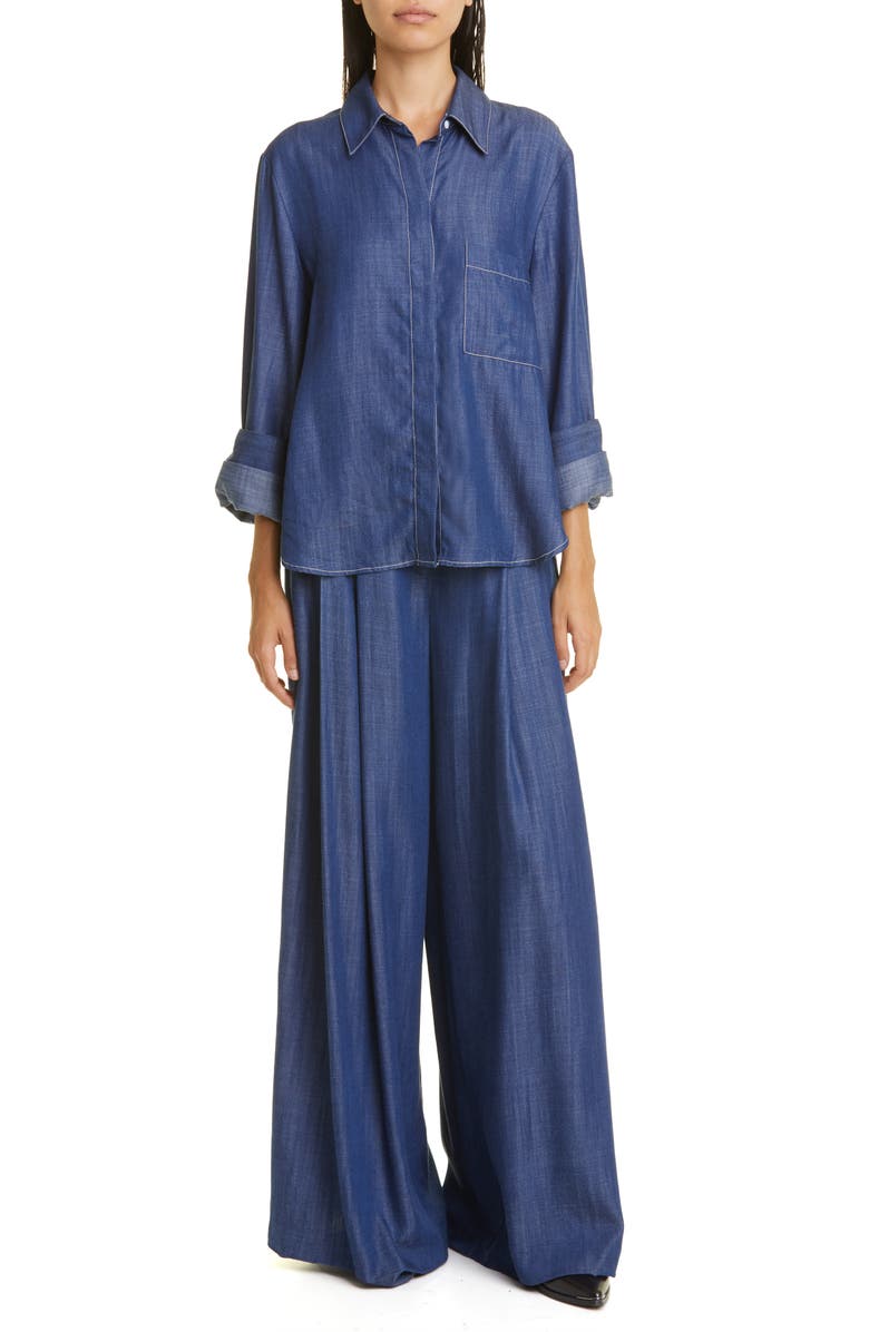 TWP New Didi Pleated Wide Leg Pants, Alternate, color, Indigo