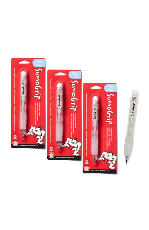 SumoGrip Ergonomic Mechanical Pencil, 0.9 mm, Clear, 3 Pack.