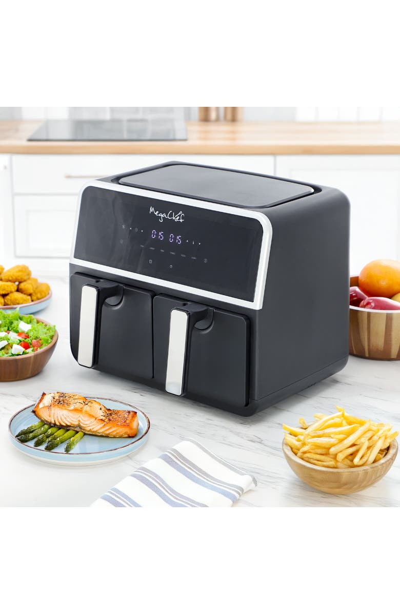 Megachef Dual 4.8 + 4.8 Quart Digital Electric Air Fryer, Alternate, color, Grey
