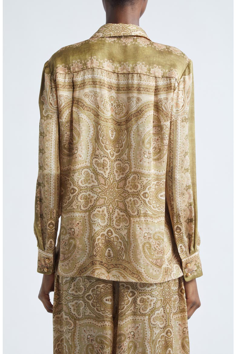 Luna Paisley Print Silk Satin Button-Up Shirt, Alternate, color, OLIVE PERLA PAISLEY