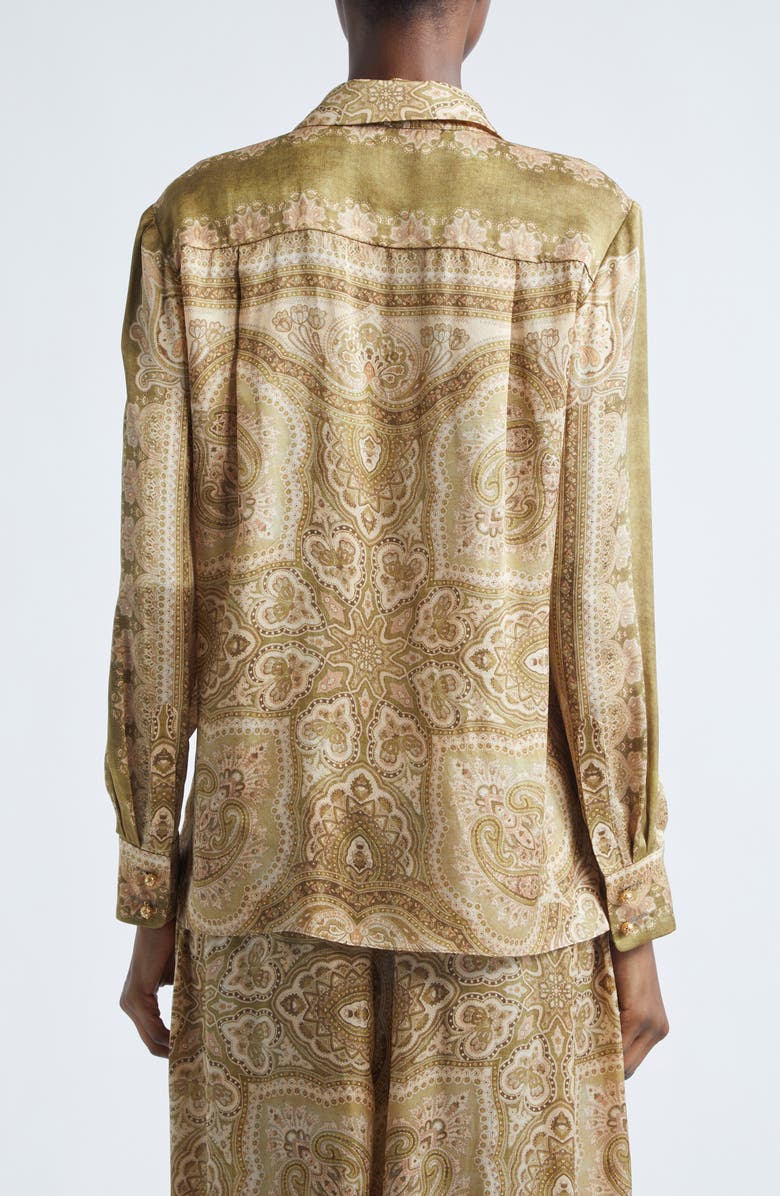 Zimmermann Luna Paisley Print Silk Satin Button-Up Shirt, Alternate, color, Olive Perla Paisley