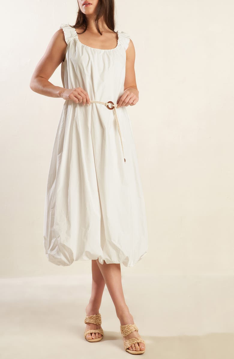FREEMARKET Belted Bubble Hem Midi Dress, Alternate, color, Off White