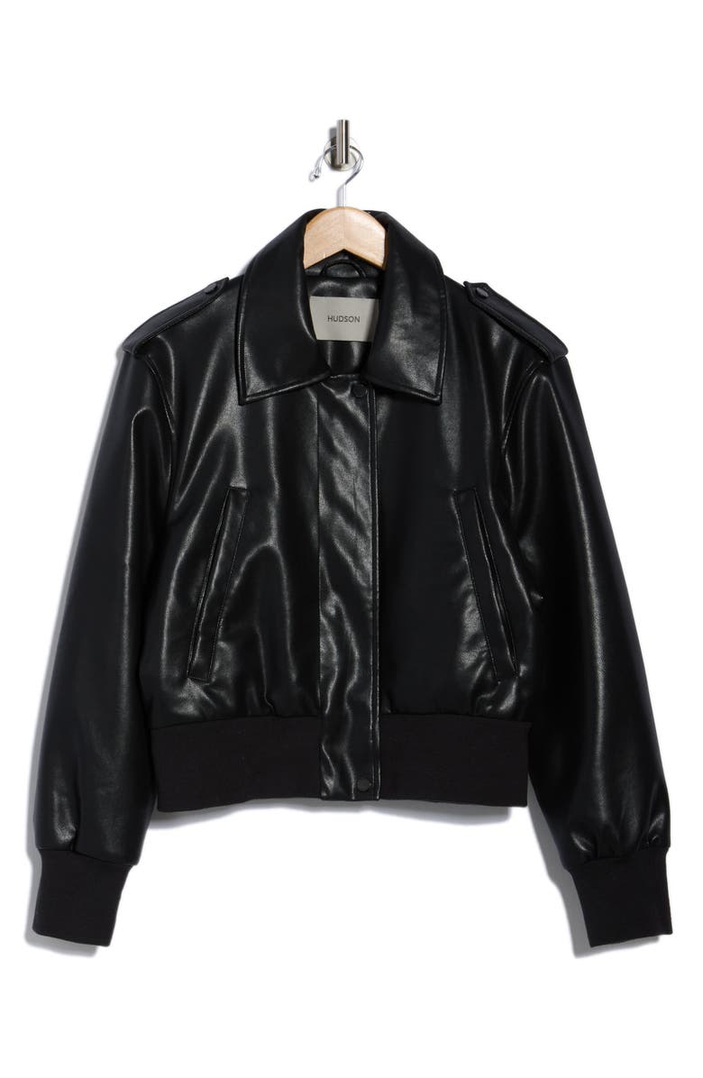 Hudson Jeans Waterproof Faux Leather Aviator Jacket, Alternate, color, Black