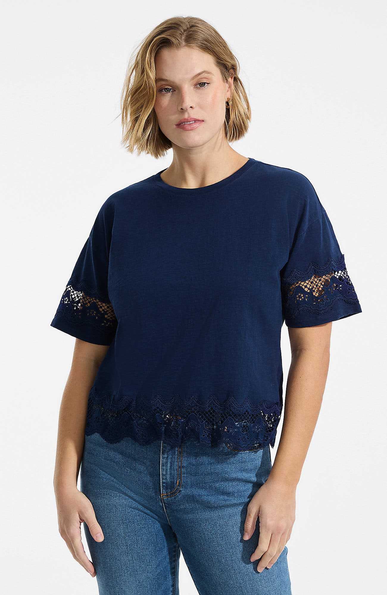 Short Sleeve Slub Jersey Cutwork T-Shirt - image 5