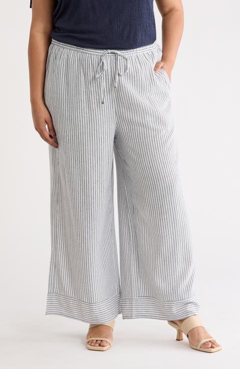 Stripe Pull-On Wide Leg Pants (Plus)