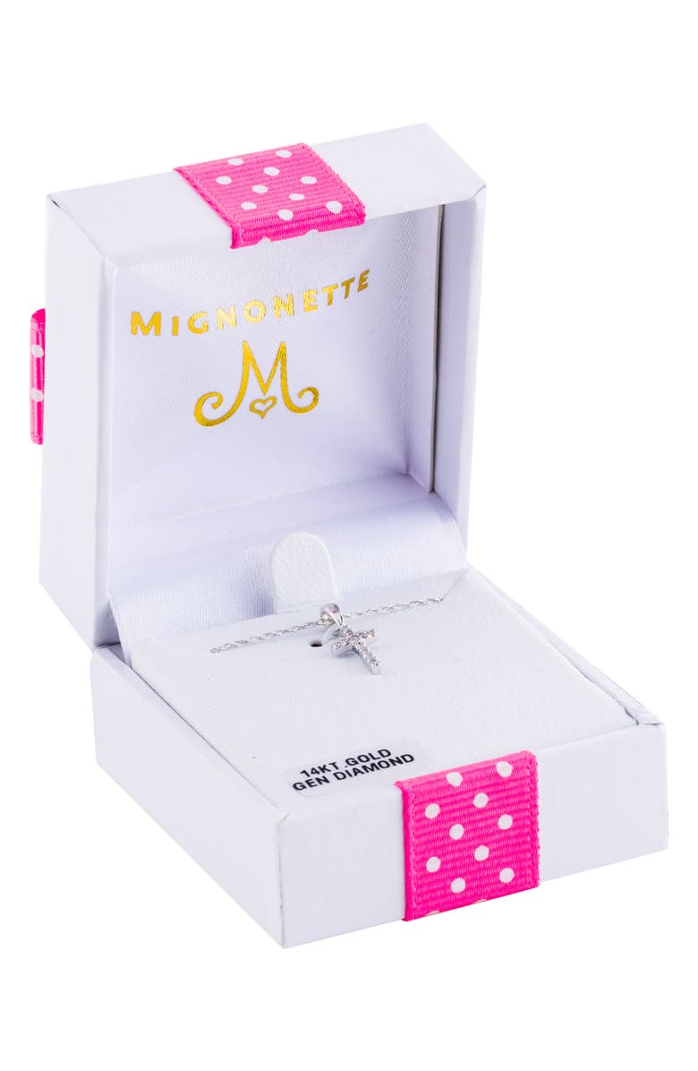 Mignonette 14k White Gold & Diamond Cross Necklace, Alternate, color, White