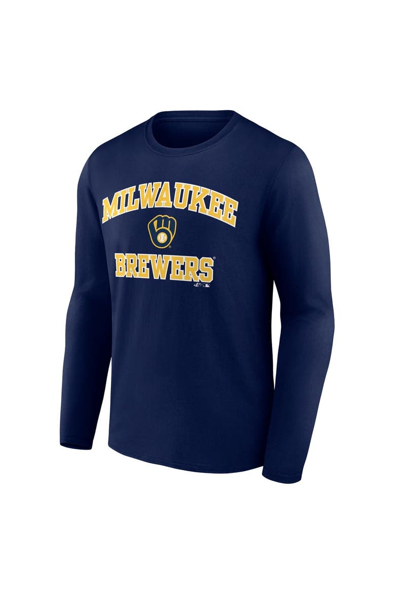 Men's Logo Athletic Navy Milwaukee Brewers Heart & Soul Long Sleeve T-Shirt, Alternate, color, Navy
