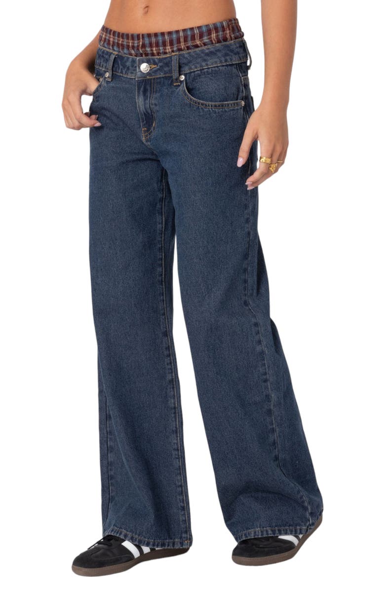 EDIKTED Boxer Detail Wide Leg Jeans, Alternate, color, Blue