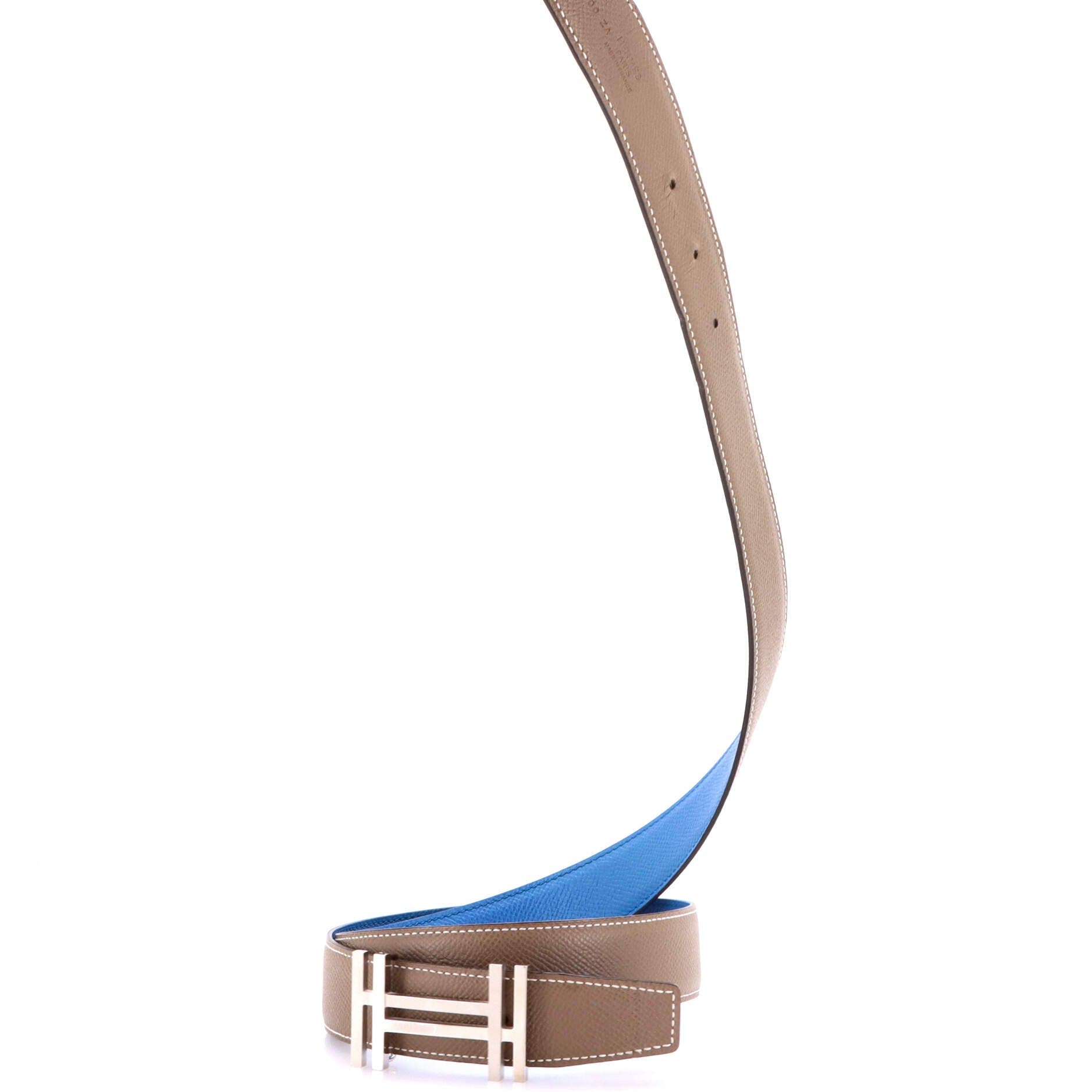 Pre-Owned Hermes H Au Carre Reversible Belt Leather Medium, Alternate, color, Gray