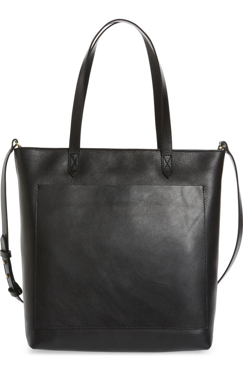 Madewell The Zip-Top Medium Transport Leather Tote, Main, color, True Black